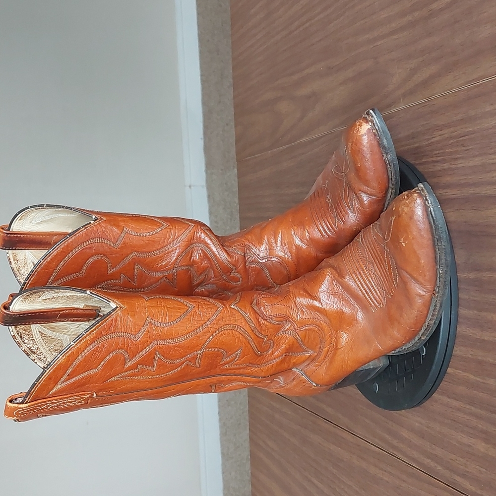 Dan Post 9.5d Vintage Solid Brown Leather Western… - image 1